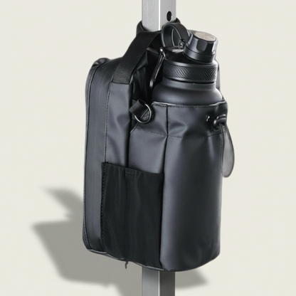 Black Magnetic Gym Water Bottle Holder Bag - Crossbody Sling Pouch for Essentials